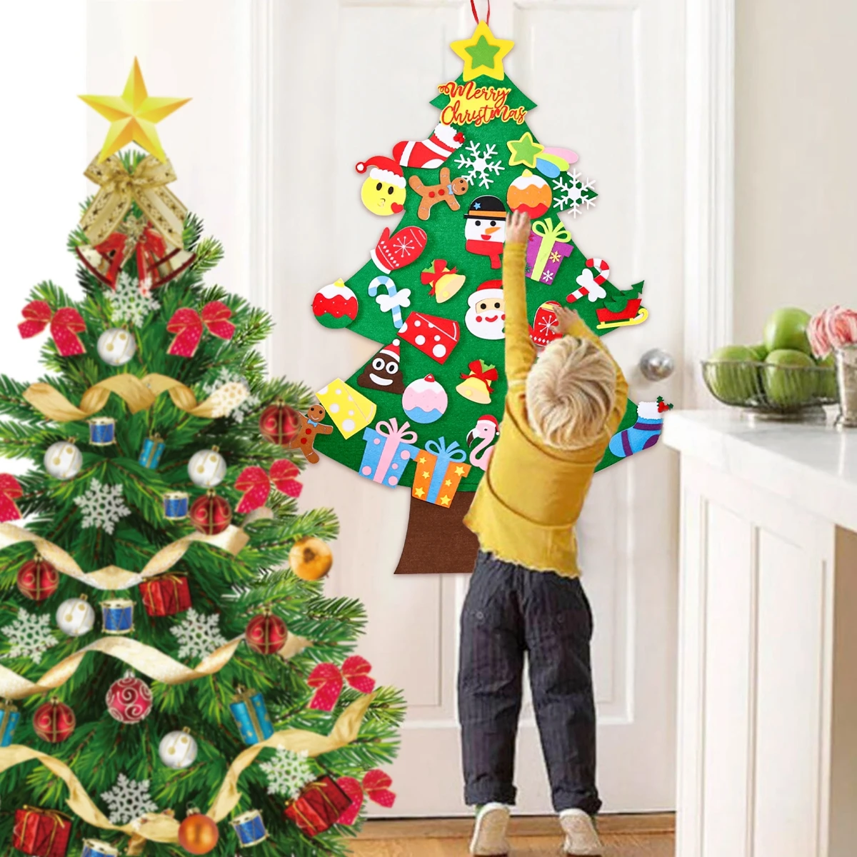 Christmas Tree Ornaments Kids DIY Felt Christmas Tree Merry Christmas Decorations For Home Ornaments Navidad Gifts Xmas Tree New Year