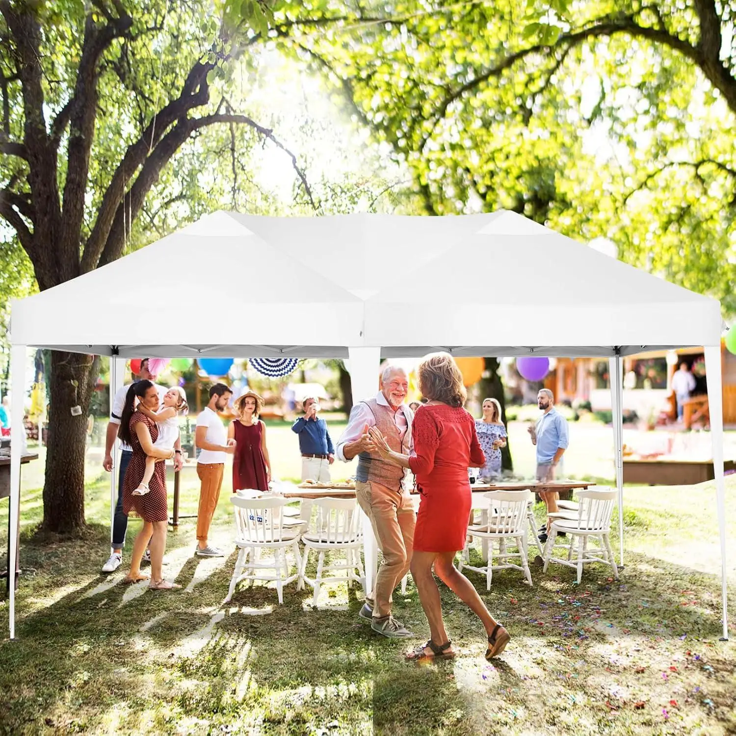 3x6m Folding Pavilion Waterproof Stable Party Tent with 6 Side Panels Pop-up Garden Canopy 3 Height Adjustable for Beach,Wedding