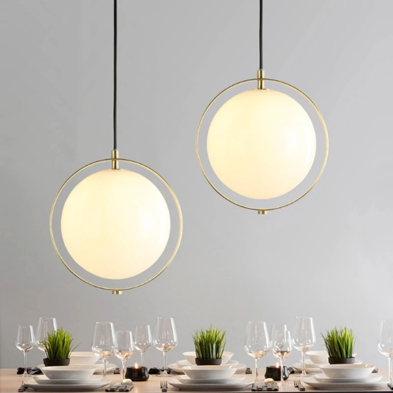 

Modern Bedroom Living Room Decor Single Glass Ball Dining Pendant Lamp White Minimalist Design E27 Lighting Fixture 200mm