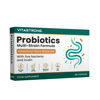 Fermenti Lattici Probiotici Vitastrong Vegani, Formula Multiceppo con Batteri Vivi, Inulina e Lactobacillus Plantarum, Capsule Gatroresistenti, Qualità Premium, Testato in Laboratorio, Senza Glutine