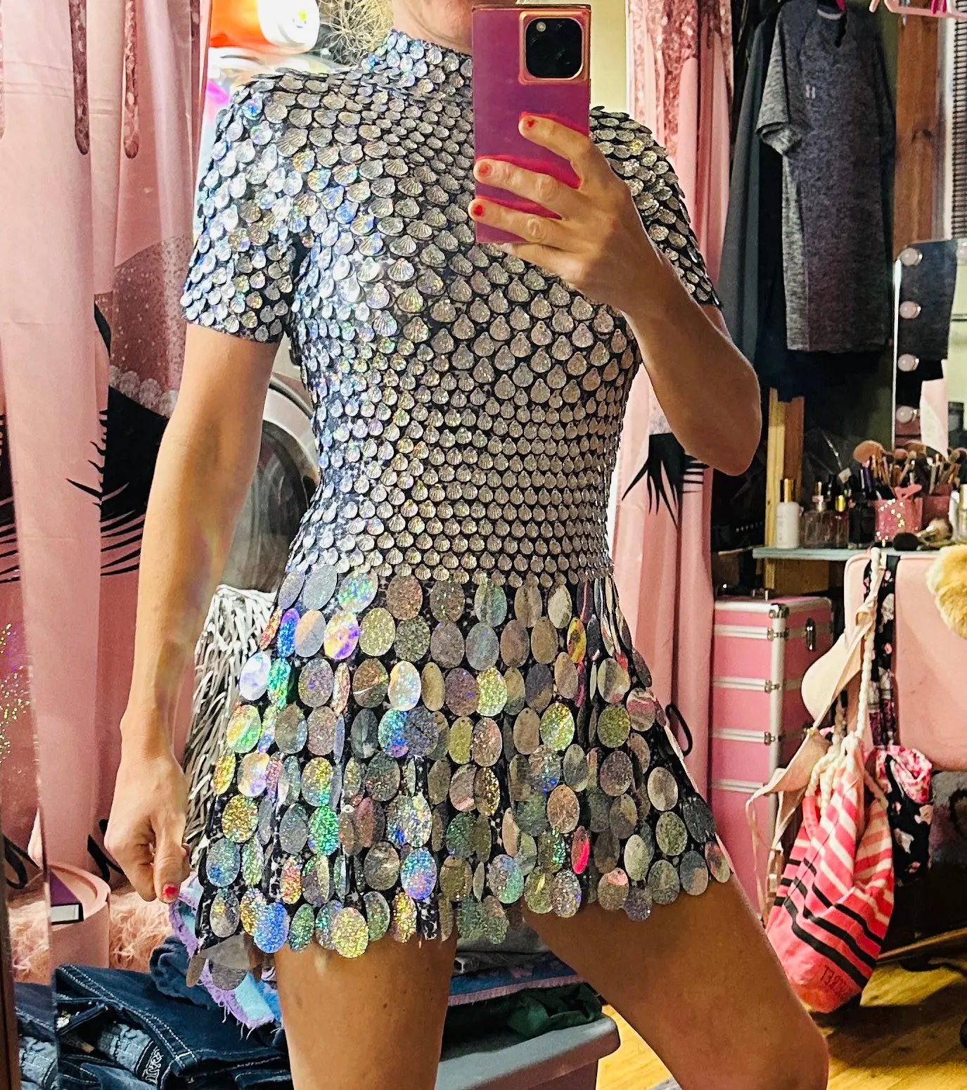 Multicolour Scalelike Sxey Dress for Women Fancy Club Stage Performance Wear Showgirl Celebrate Birthday Party Outfit Linpian