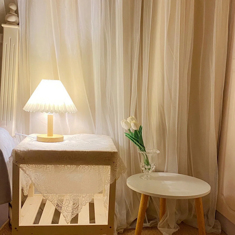 Table Lamp ins Retro Pleated Umbrella Nordic Medieval Korean Master Bedroom Bedside Lamp Wooden Art Drop Shipping