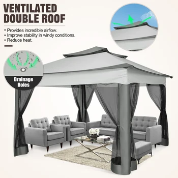 10x10ft Pop Up Canopy Gazebo Tent Outdoor Pavilion Waterproof Portable Sunshade Shelter One Push Center Lock For Yard Garden 4