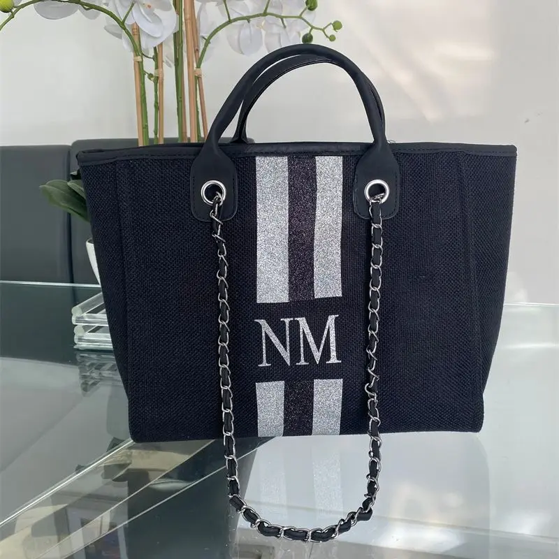 Personalised Handbag, Women's Handbag, Beach Bag, Customized Hand Bag, Canvas Bag, Gifts For her, Chain tote bag