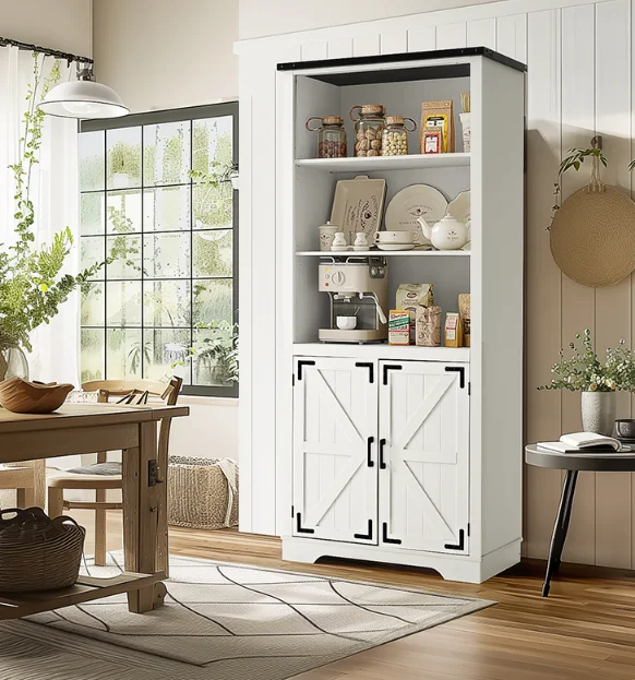 70" Tall Kitchen Pantry Cabinet,Kitchen Pantry Storage Cabinet, Large Farmhouse Wooden Storage Cabinet with 3 Adjustable Shelves 2
