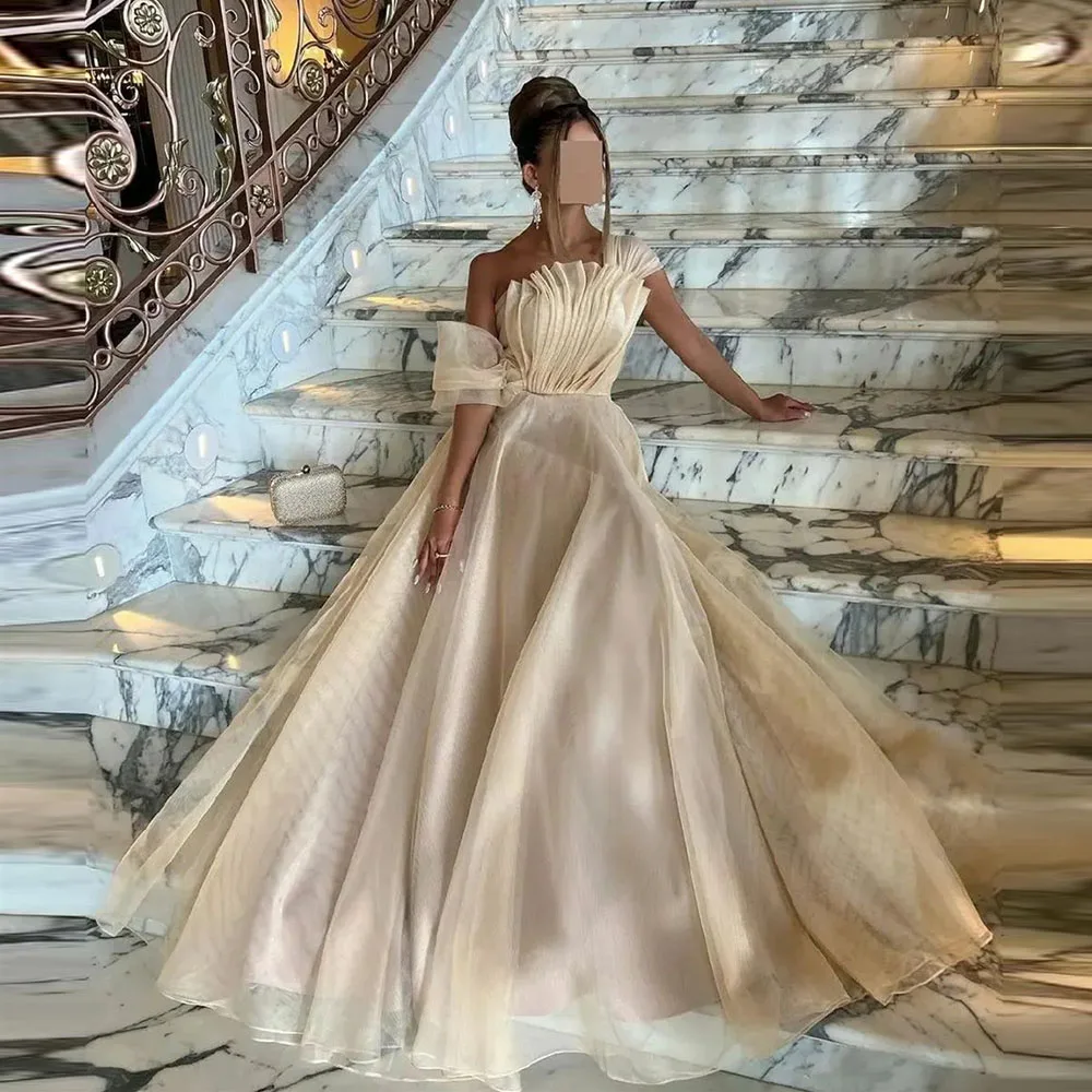 

Temperament Prom Gown for Women Pleat A-line Floor-Length Solid Color Sleeveless Party Evening Dresses فساتين للحفلات الراقصة