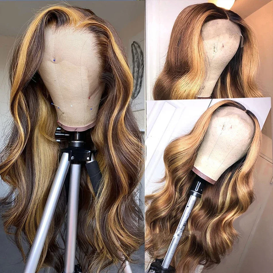 Lace Front Wig Human Hair Wigs For Women 200% Density 4/27 Highlight Body Wave Glueless Preplucked Baby Hair Brazilian 13x4