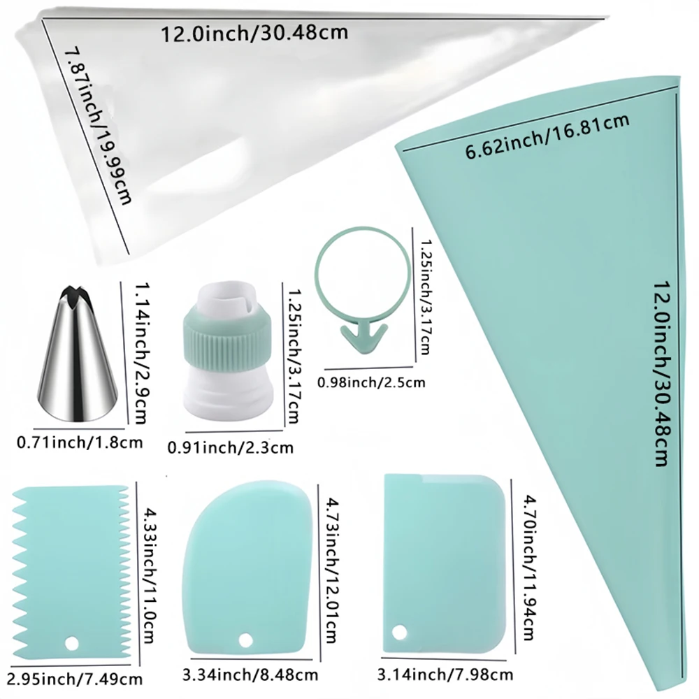 Cake Decorating Tools Set 34PCS 10 Disposable Pastry Sleeves 2 Reusable EVA Piping Bags 430 Stainless Steel Pastry Nozzles cake decorating tip set,baking supplies,cake icing nozzles,baking nozzle set,cake decorating nozzle set,pastry bag set