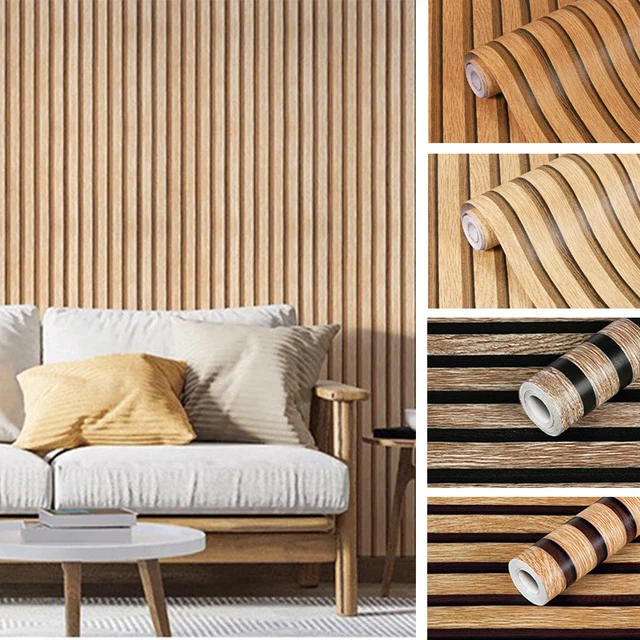 วอลเปเปอร์ลายไม้เทียมขนาด 45 ซม. สติ๊กเกอร์ติดผนังแบบมีกาวในตัวสำหรับเฟอร์นิเจอร์ ตู้ โต๊ะ การปรับปรุงและตกแต่ง 1