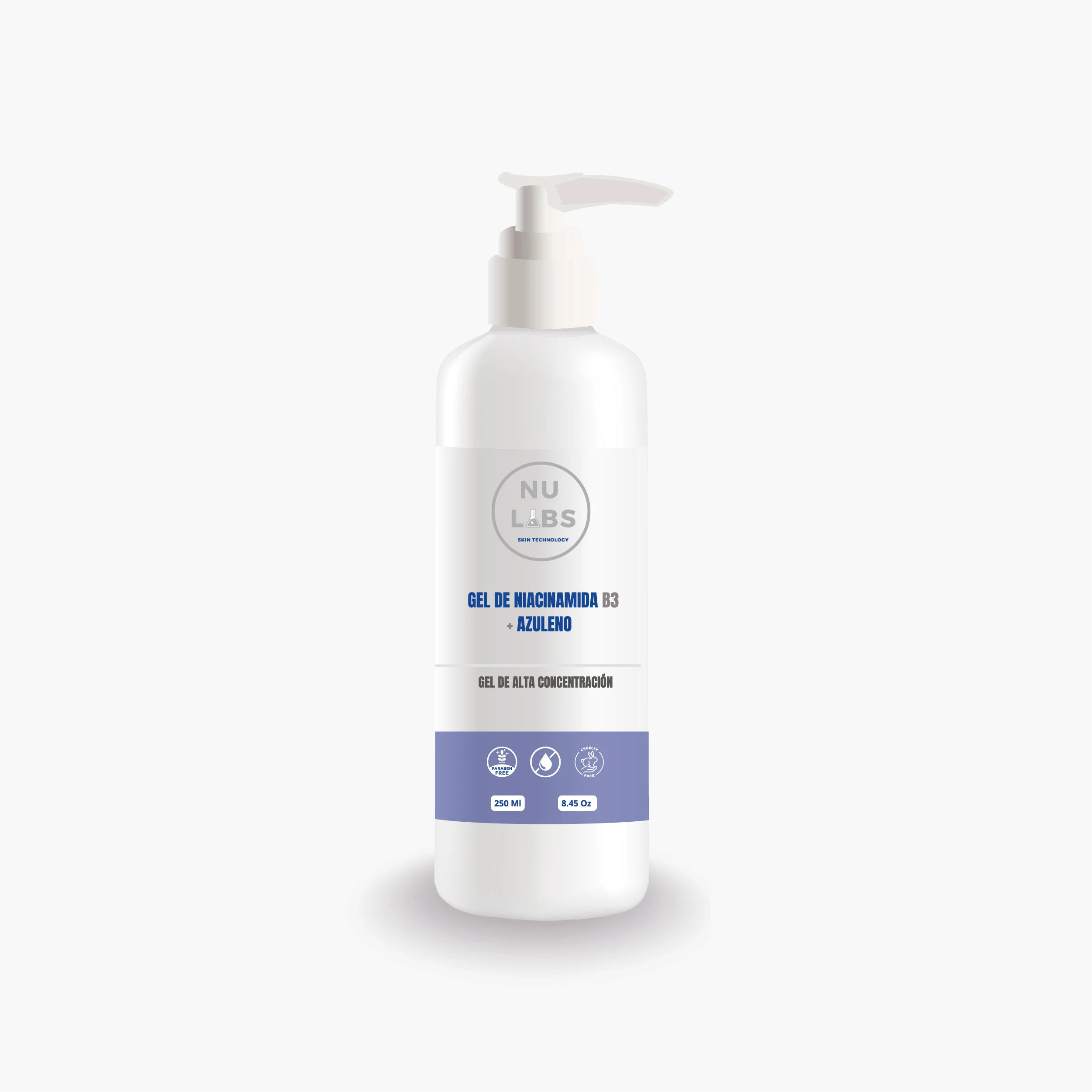 Nu Labs Gel Conductor Niacinamida B3 + Azuleno 250ml Facial y Corporal Piel Sensible para Radiofrecuencia Ultrasonido EMS Microcorrientes Cavitación - Gel para Electrodos Aparatología