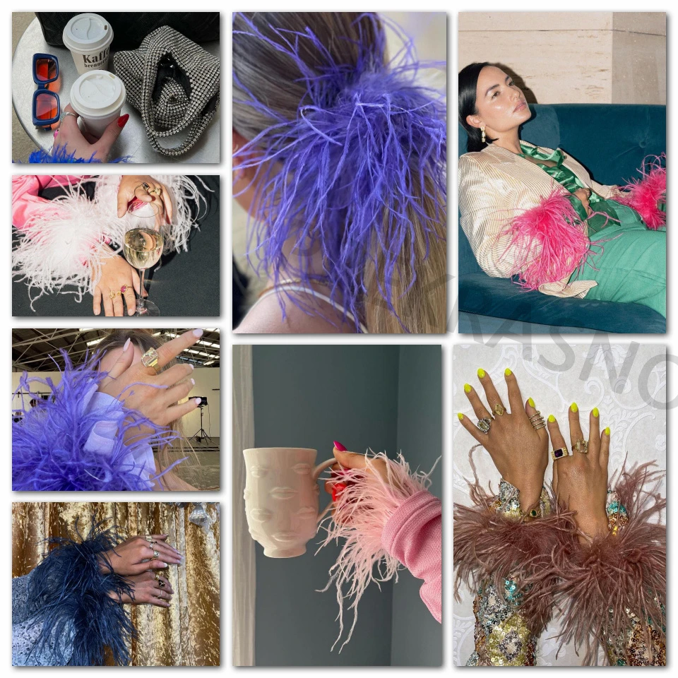 Puños de pluma de avestruz rosa para mujer, manga de muñeca, accesorios para el cabello, pulsera a presión, Blazer, 1 piezas, 2023