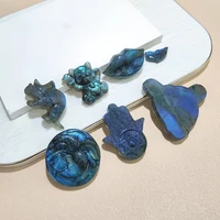 Unique Natural Labradorite  Ornament Hand-carved Leopard Head Fox Cat Healing Crystal for Home Decoration 2