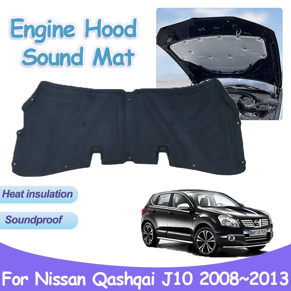 GADSJI Coussin d'isolation de Capot Moteur Avant, Tapis insonorisant en Coton, Mousse Ignifuge, for Nissan, for Qashqai J10 2006-2013 Bouclier Thermique du Moteur