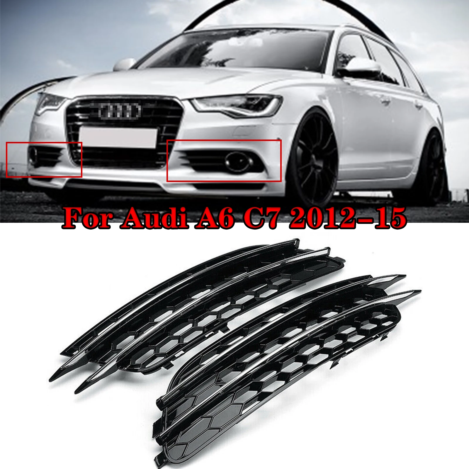 

Черный передний бампер для Audi A6 C7 2012 2013 2014 2015, противотуманная лампа, крышка решетки радиатора