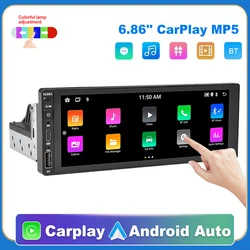 Lecteur MP5 de voiture avec écran tactile HD, radio FM stéréo, CarPlay sans fil, Android Auto, Bluetooth universel, lien miroir, moniteur, 1DIN, 6.86