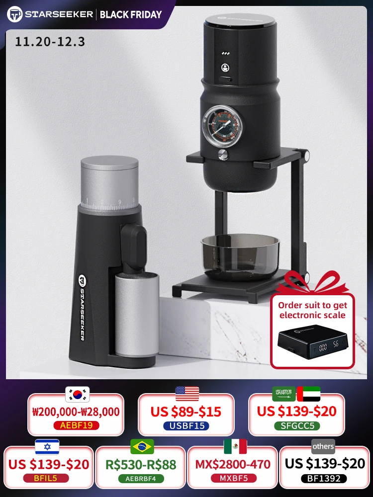 STARSEEKER EDGE Mini Portable Electric Coffee Grinder 38mm Cone Burr Stepless Adjustable Type-C Home Outdoor Travel Suit