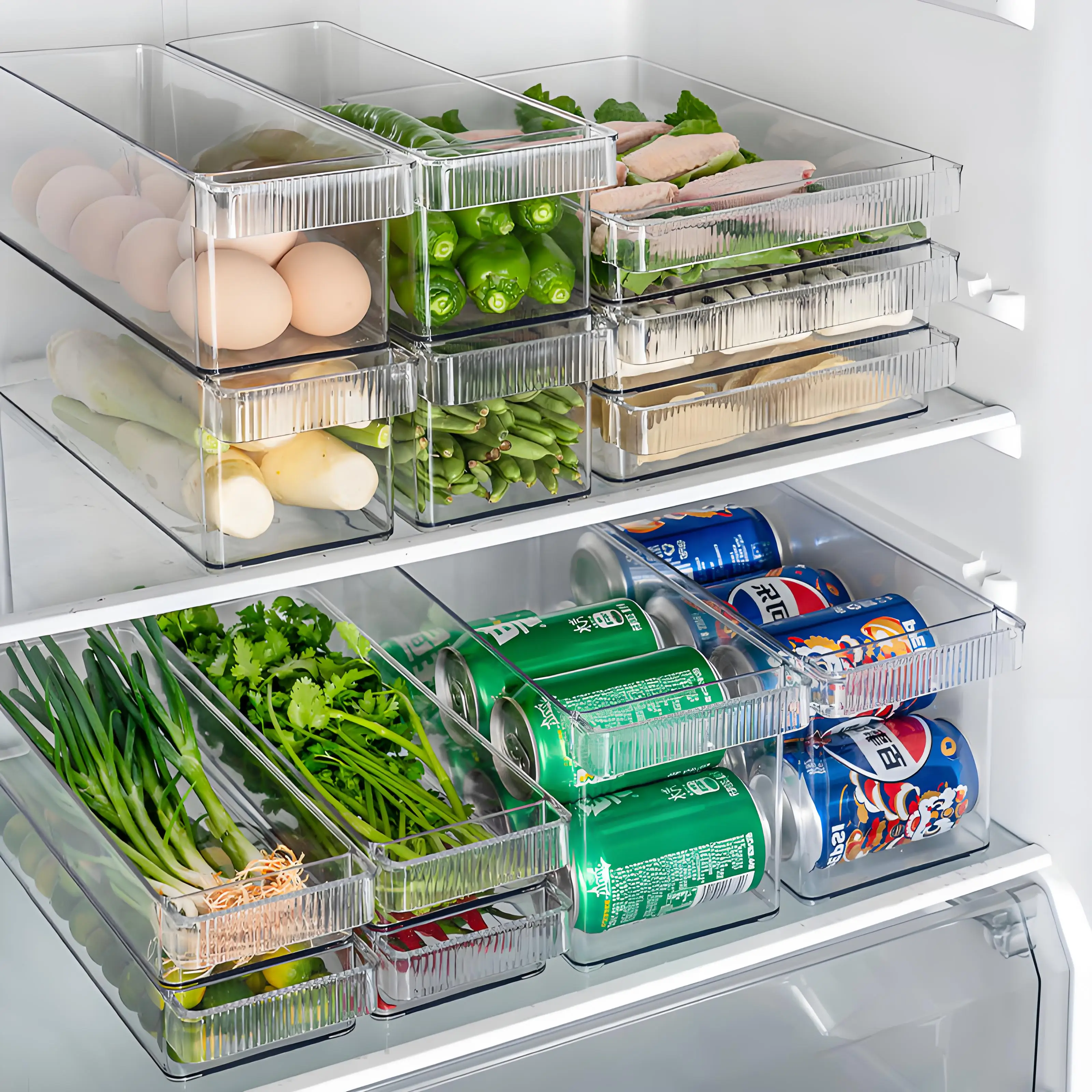 Refrigerator Organizer Bin Stackable Fridge Egg Storage Box Clear Fridge Organizer Containers Freezer Pantry Kitchen Organizer