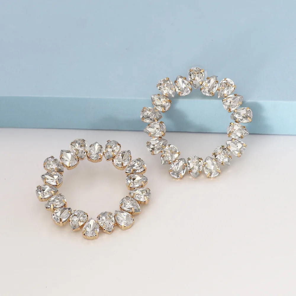 2023 Gold Plated Jewelry Rainbow Colorful Blue Green Round Circle Eternity Crystal Rhinestone Hoop Earrings for Women Girls