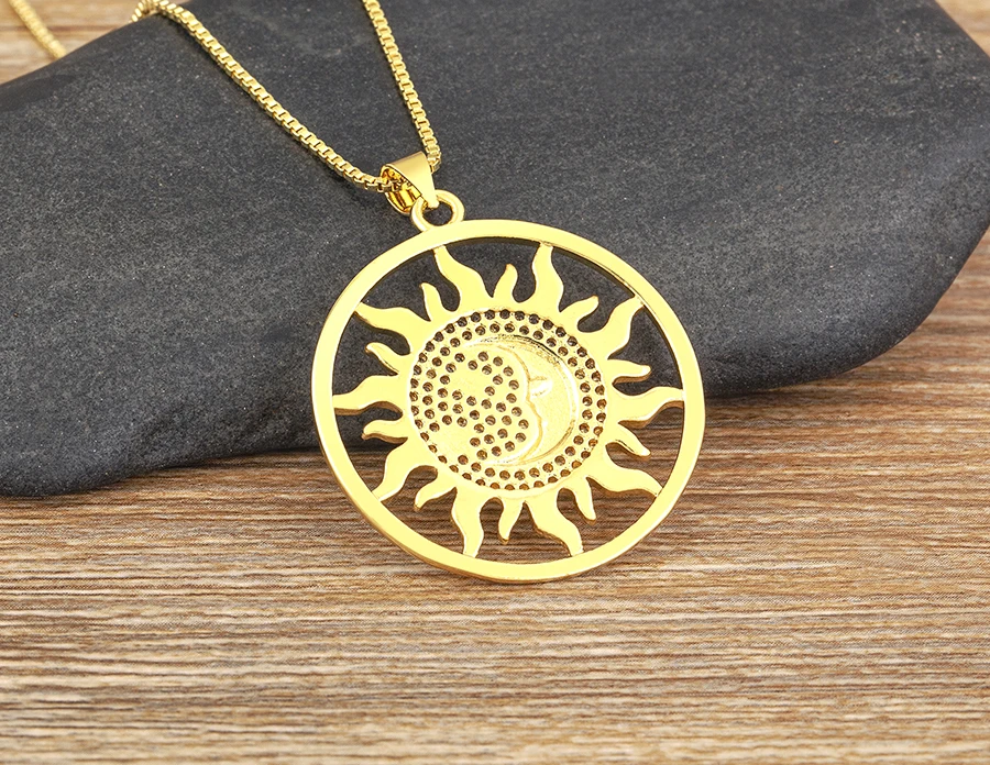 AIBEF Light Of Star And Moon Sun Shape Pendant Women Necklace Copper Zircon Western European Style Jewelry Popular Romantic Gift