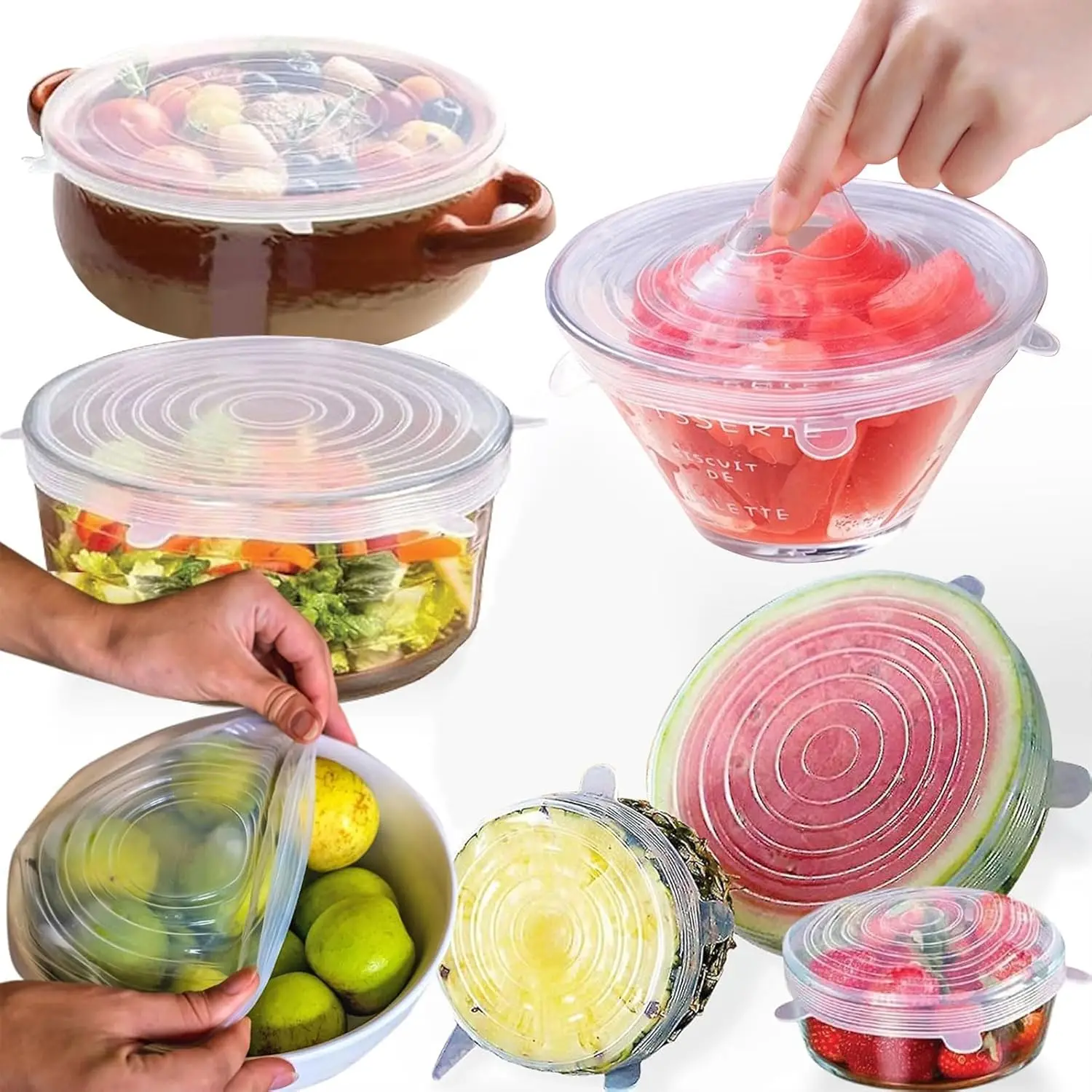 6Pcs Reusable Silicone Food Seal Wraps - Fridge & Dishwasher Safe, Heat Resistant & Leak-Free Kitchen Organizer 1