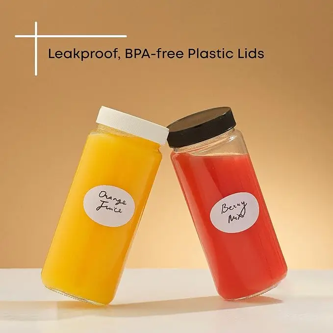 Set of 8 Glass Juice Bottles, 16 oz Capacity, Includes Caps & Labels, Ideal for Juice, Cold Brew, or Smoothie Storage. 3