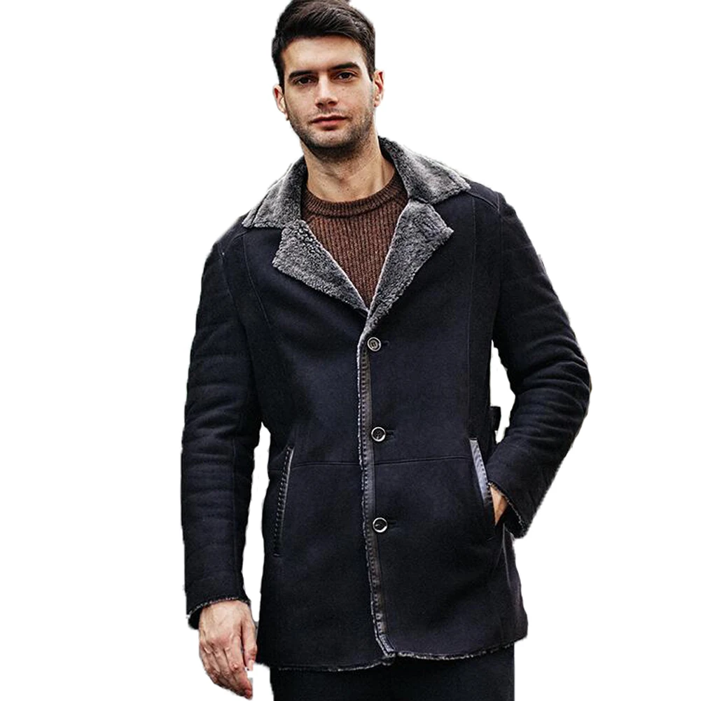 Denny&Dora Men's Shearling Jacket MidLength Style Turkey Merino