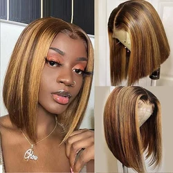 Highlight Wig Human Hair Bob Wig Short Straight Bob Wig 13x4 HD Transparent Lace Front Human Hair Wigs Piano Cheap Wig On Cleara