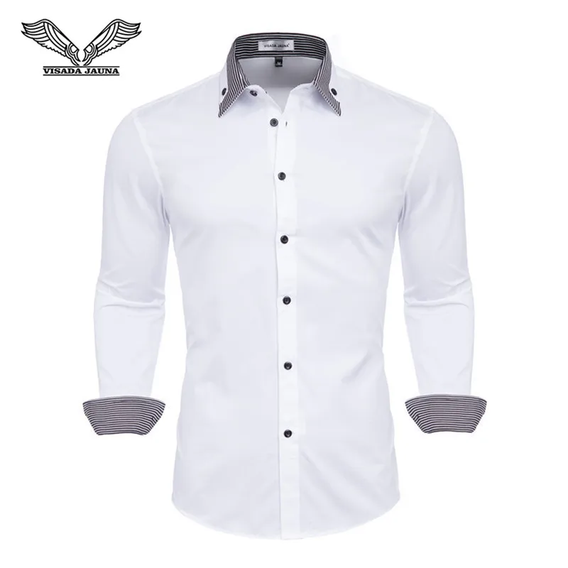 VISADA JAUNA 100% Cotton Double Collar Features Shirts Men Casual Shirt Long Sleeve Casual Slim Fit Male Shirts N5133