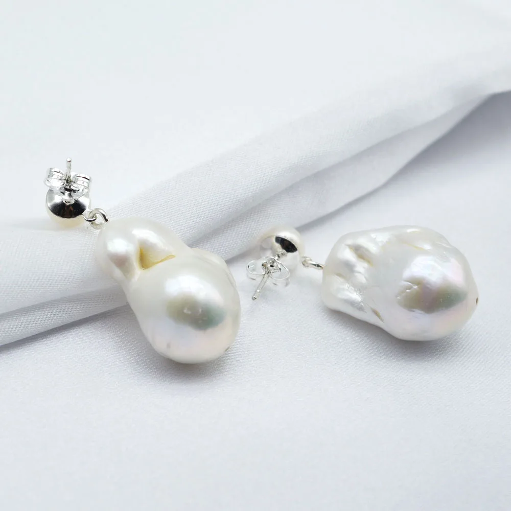 Barokní perla náušnice velký kapat vzhled bělouš přírodní sladkovodní perla přívěsek 925 mincovní stříbro dámská náušnice