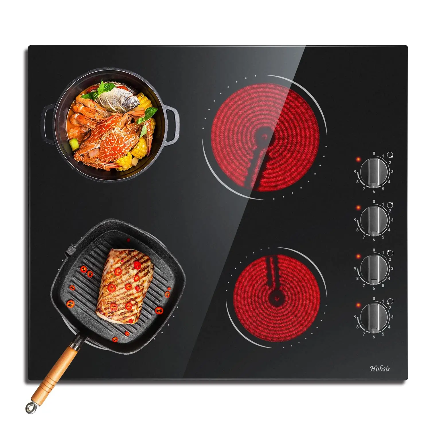Płyta szklano-ceramiczna 4-zakresowa Samodzielna Czarna Pokrętło Płyta szklano-ceramiczna 9 Poziomów Mocy 60 cm Przewodowa Bez Wtyczki
