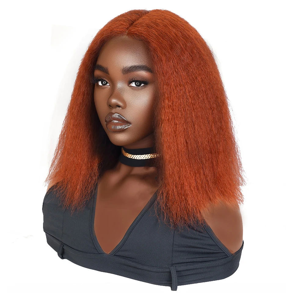 

Ginger Malaysian Kinky Straight Wig Glueless Human Hair Wigs PrePlucked Lace Front Bob Lace Wig For Woman Human Hair Lace Wig