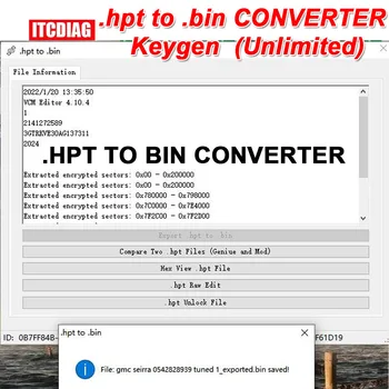 HPT TO BIN 변환기, 무제한 키젠, 정품 및 수정 파일 비교, 잠금 해제 튜너, 다중 노트북용 Hpt Raw 편집