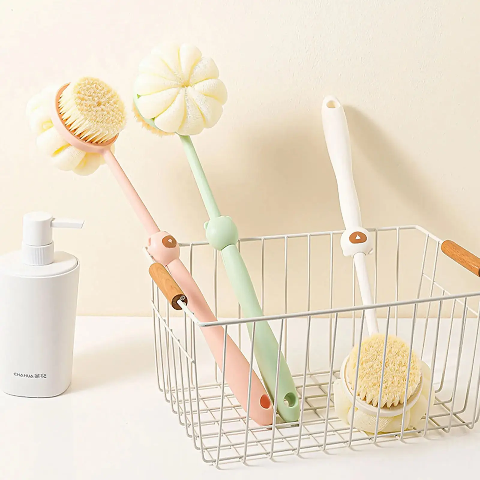 Pink Silicone Double Sided Shower Brush Gentle Exfoliating