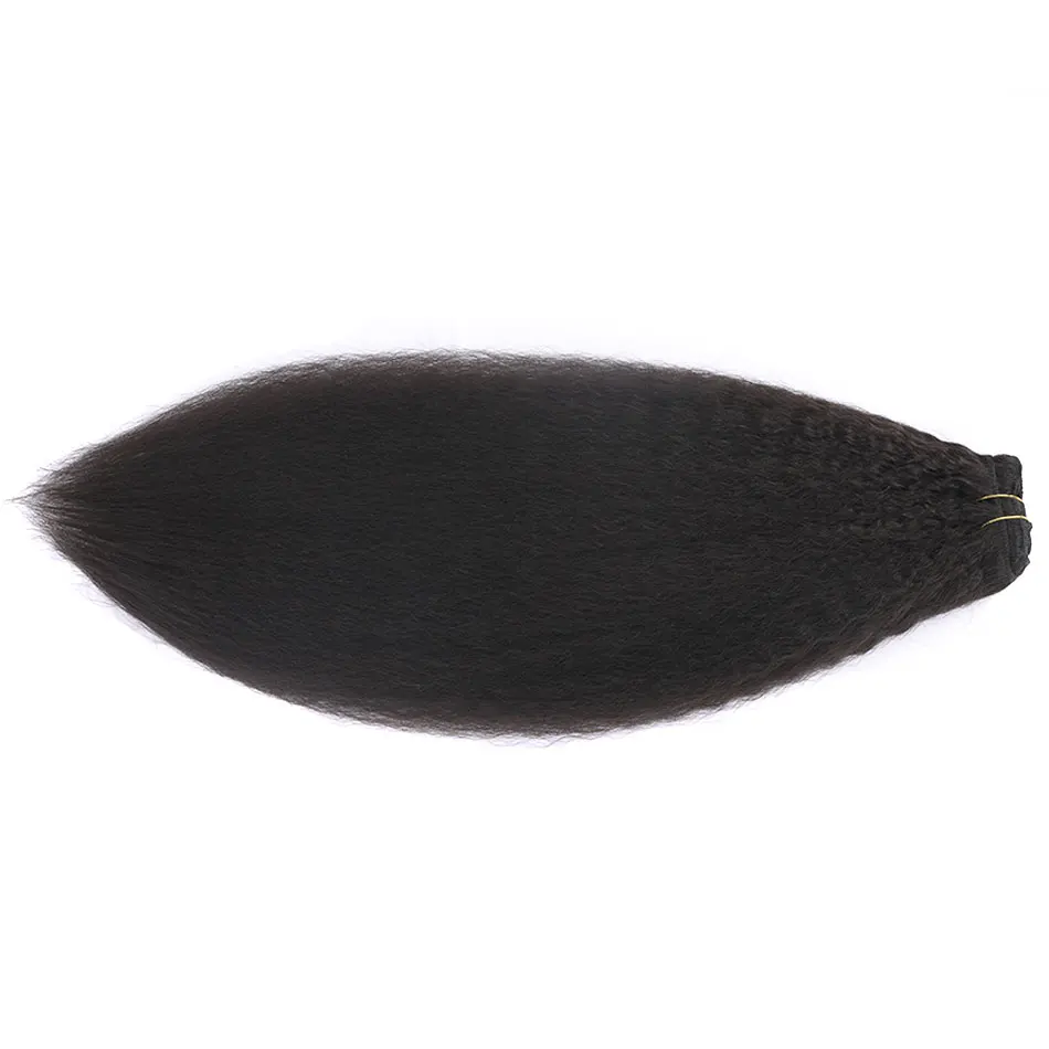 Kinky Straight Clip In Hair Extensions Human Hair Natural Color Brazilian 100% Real Remy 120G 10Pcs/Set Full Head for Women