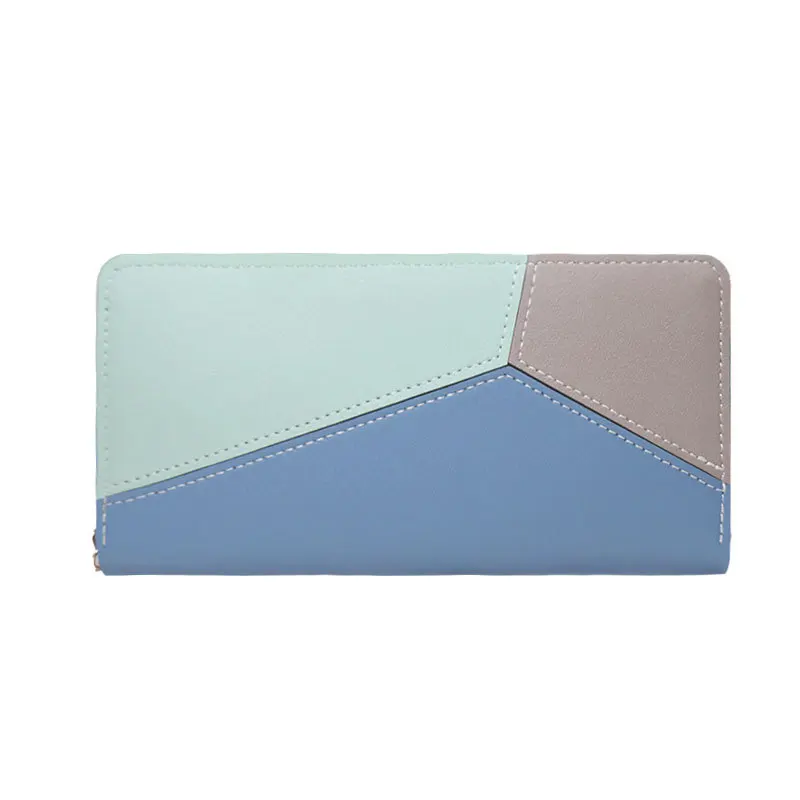 Cartera larga, bolso de mano, billetera de mujer de gran capacidad con cremallera a bloque de colores