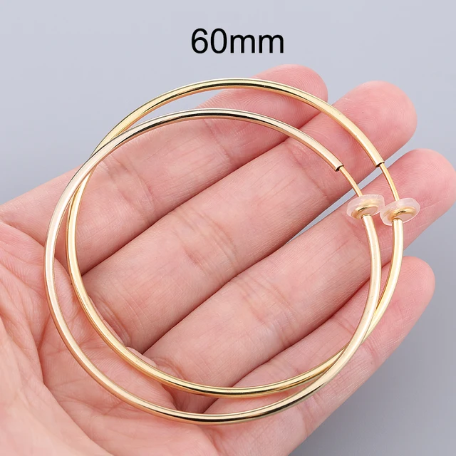 1 Pair Gold Silver Punk Hoop Earrings For Couple Fake Hoops Ear Clip Earrings Without Holes Ear Cuffs For Non Pierced Ears Gold 60mm
