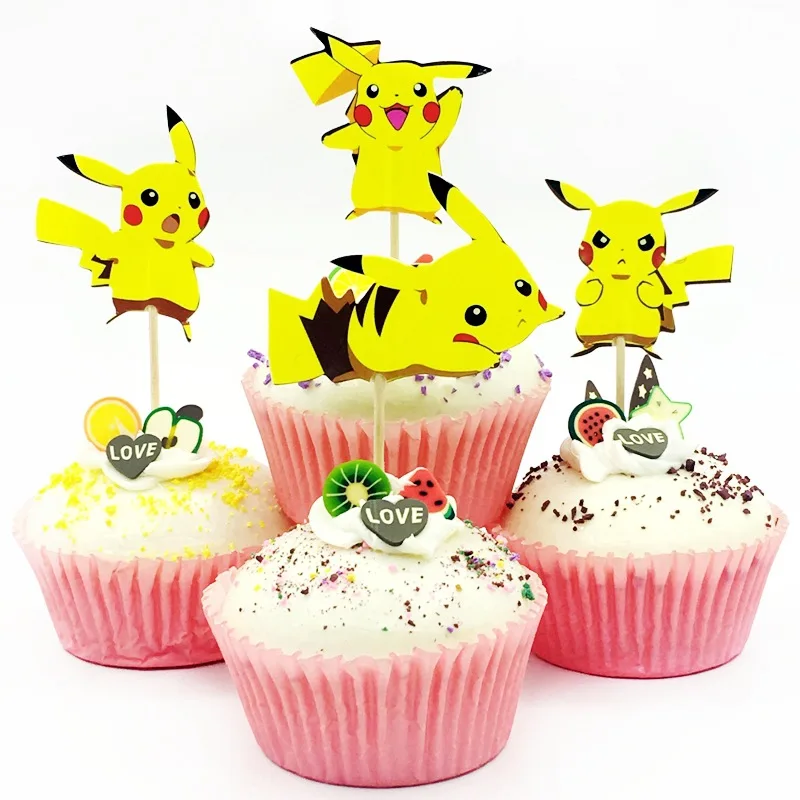 Pokemon Cake Flag Pikachu Birthday Party Decorations Disposable Cake Toothpick Flag Popcorn Box Anime for Kid Boy Party Supplies