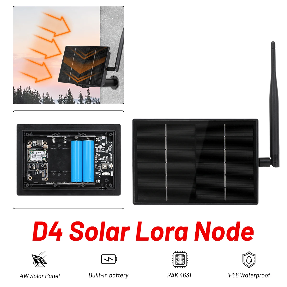 Solar Power RAK Wireless WisBlock Meshtastic for RAK19007 RAK4630 SX1262 Lora Module Support WiFi Bluetooth Built in Battery