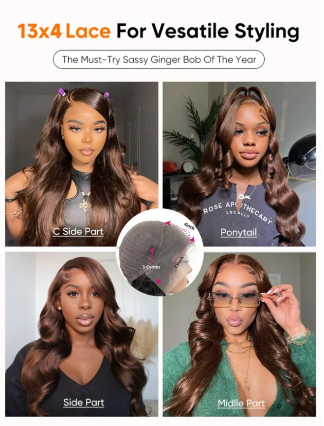 200 Density 30 34Inch Chocolate Brown Body Wave Human Hair Wigs Brazilian 13x4 HD Lace Frontal Wigs #4 Color 13x4 Lace Front Wig 6