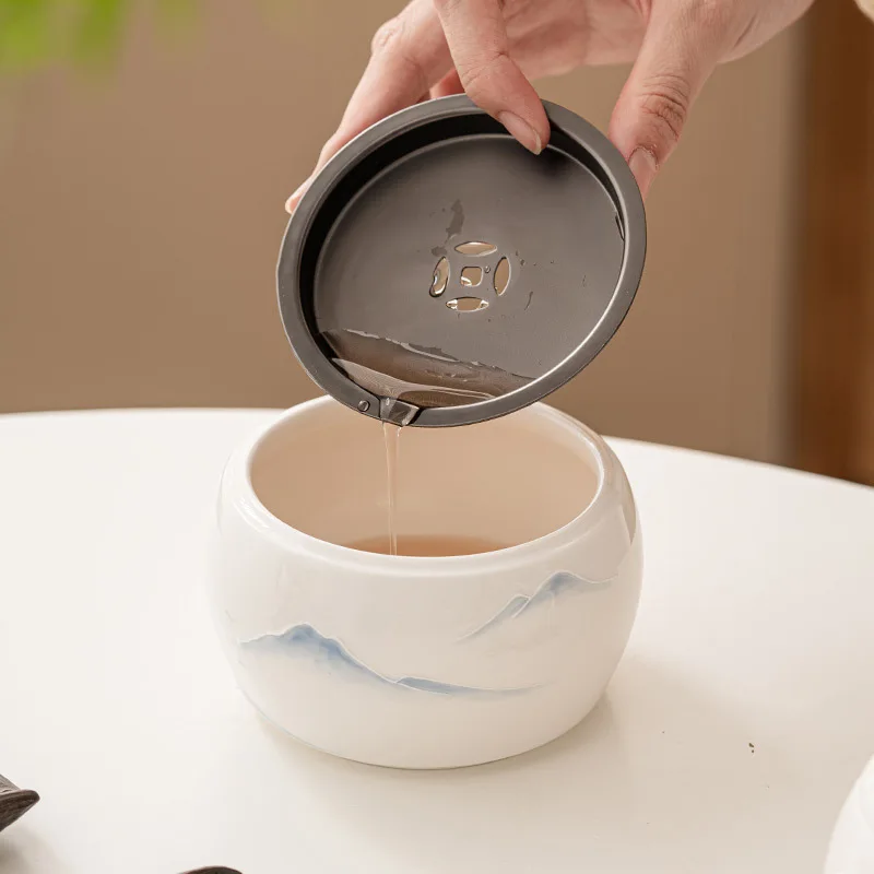 Hand Painted Mountain Tea Wash Porcelain Bowl For Tea Basin Set White Ware Cup Pen Wash Ceremony Utensils Jianshui Trays