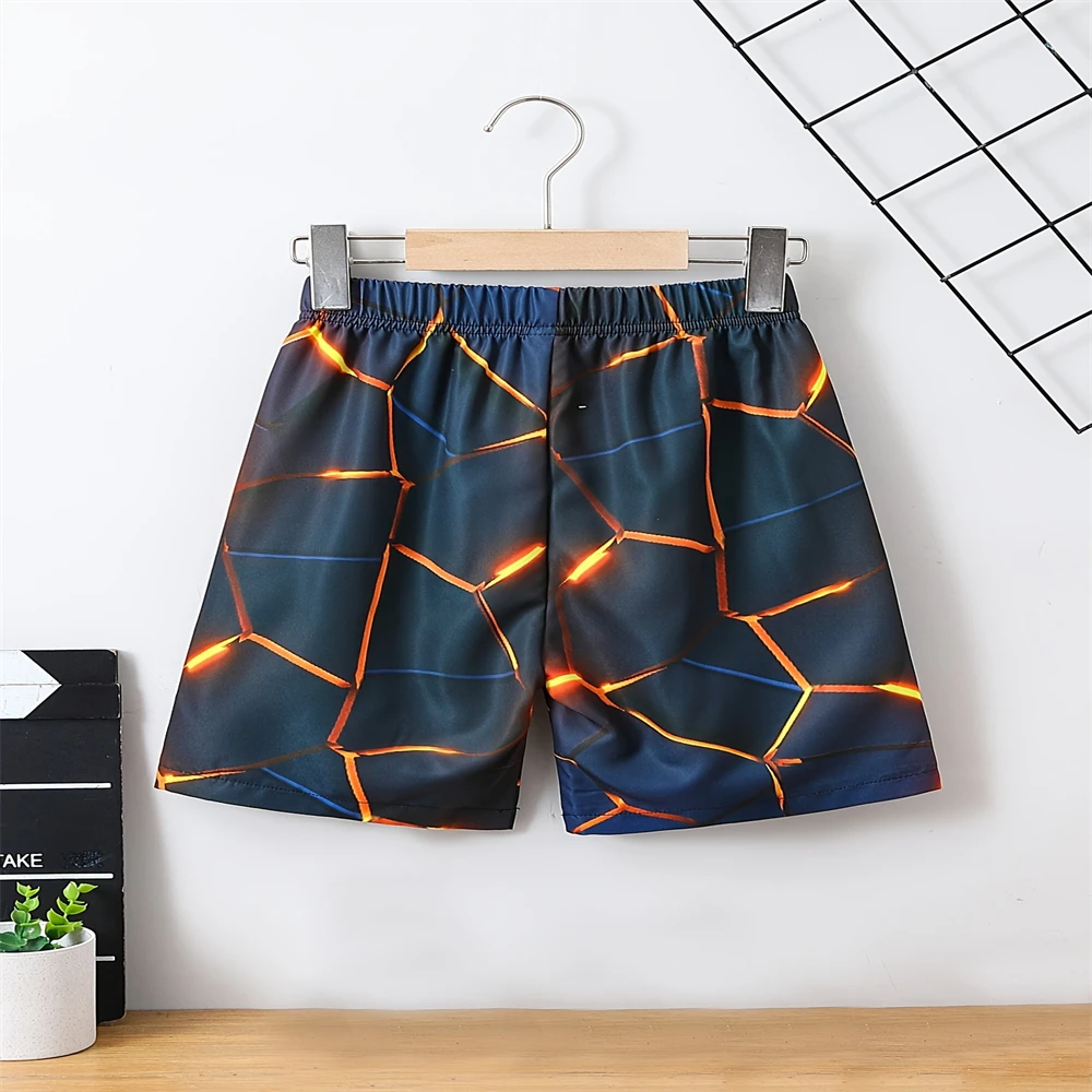 24 Summer Children's 3D Colorful Flame Print Shorts Leggings Quick-Drying Sports Casual Pants Comfortable for Outdoor Picnics