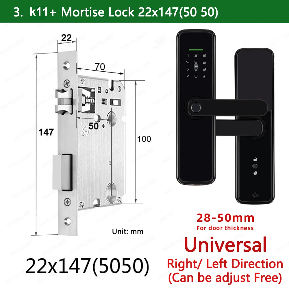 thumbnail image 1 of RAYKUBE K11 Tuya WiFi Biometric Fingerprint Lock Digital Electric Door Lock With 8 Lock Languages Password/Key/Card/APP Unlock, 1 of 5
