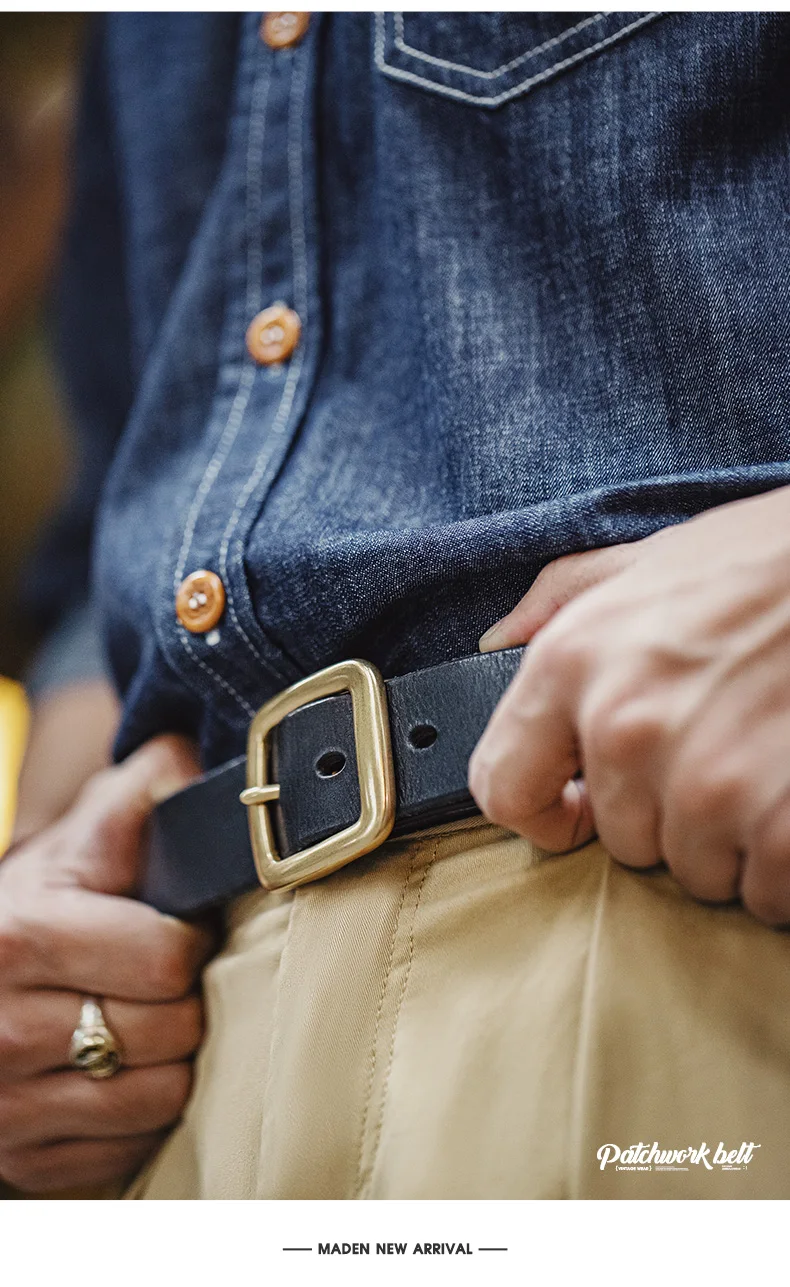 Maden New Cowhide Material Ancient Cloth Printed Vegetable Tanned Belt Boro Style Cowhide Pin Buckle Retro Belt for Men