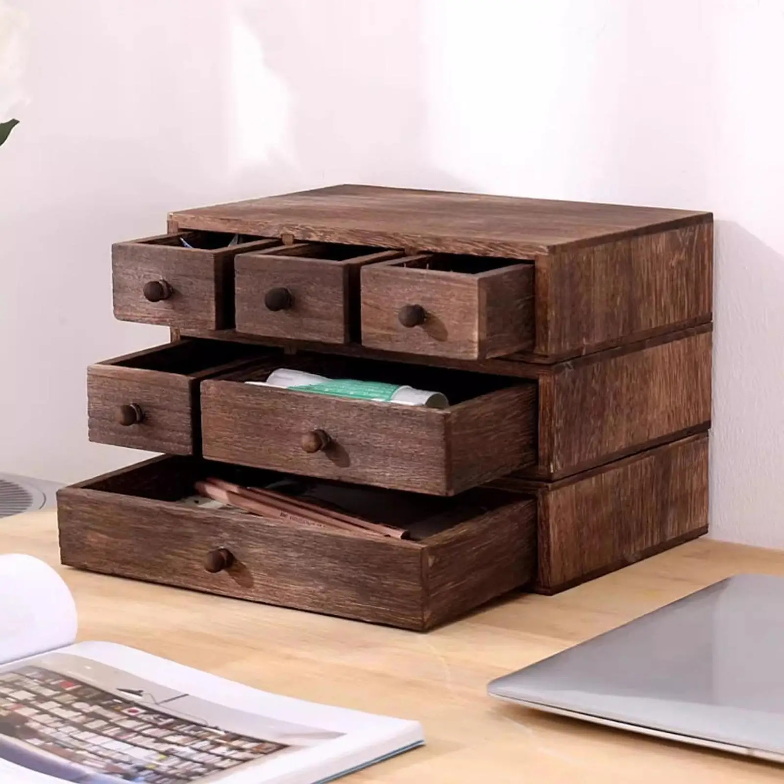 Compact Wooden Desktop Organizer with Drawer Storage for Office, Home, or Bedroom Decor