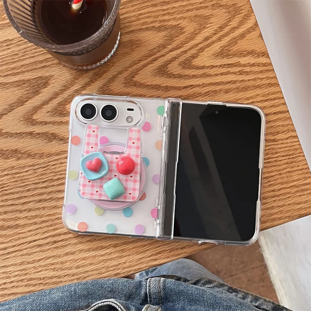 Korean Polka Dot Magnetic Phone Case with Plaid 3D Stand - New Fashion Silicone Cover