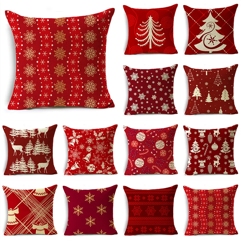 

Let It Snow Throw Pillow Covers 40/45/50cm Winter Snowflakes Trees Christmas Bells Red Throw Pillow Case for Sofa Home Decor