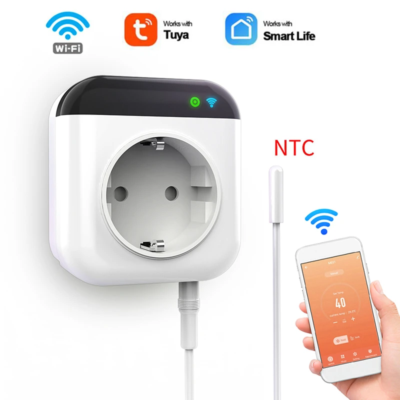 Af8a44da7c9f6442191a7e4dd417753e1v Smart Wifi Thermostat Plug Outlet 15A Programmable Temperature Controller Wireless Plug-in Socket APP Control Voice Control