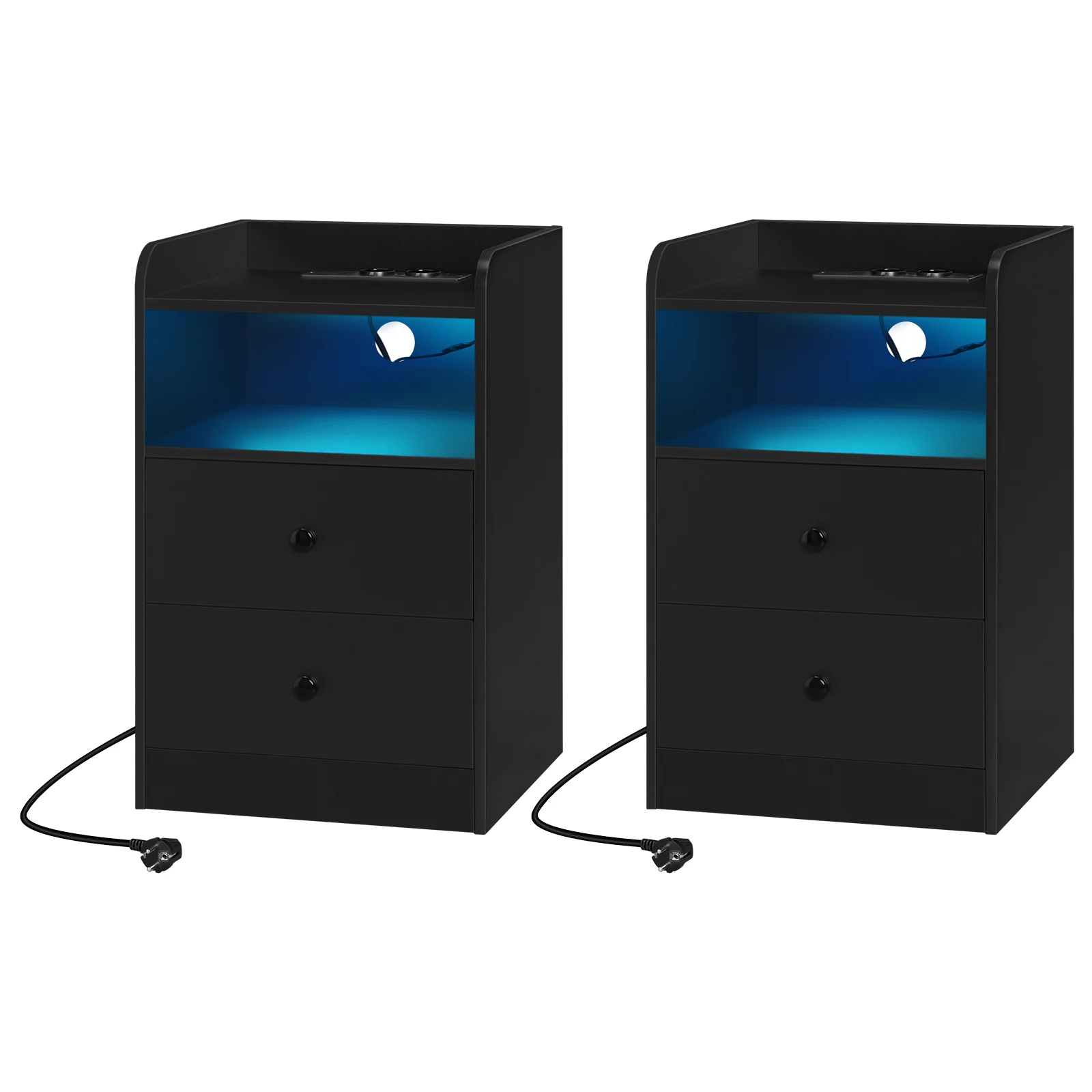 Hzuaneri Comodini Set di 2, con Luci LED e Stazione di Ricarica, Tavolino Moderno con Porte