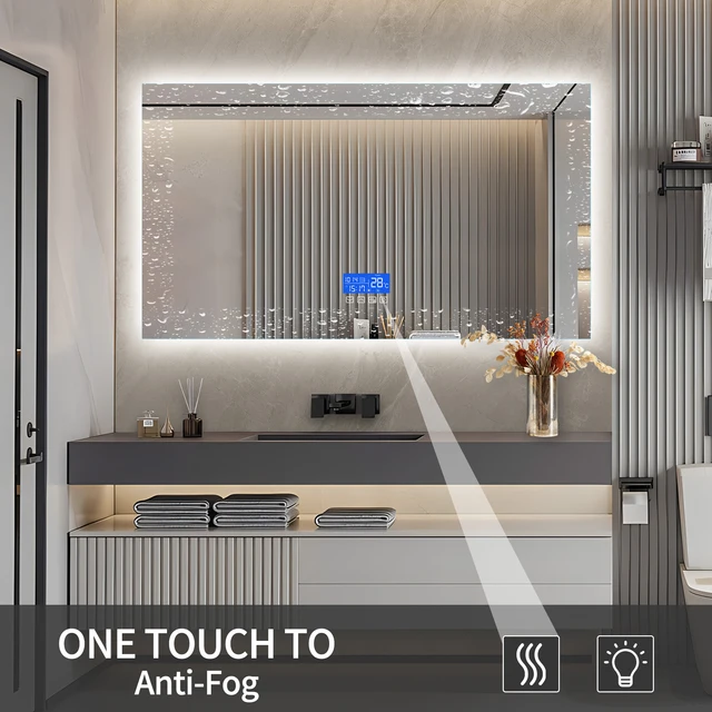 Specchio da bagno 60x120cm con illuminazione a LED, con Display antiappannamento, temperatura e 3 luminosità regolabili, rettangolo 4