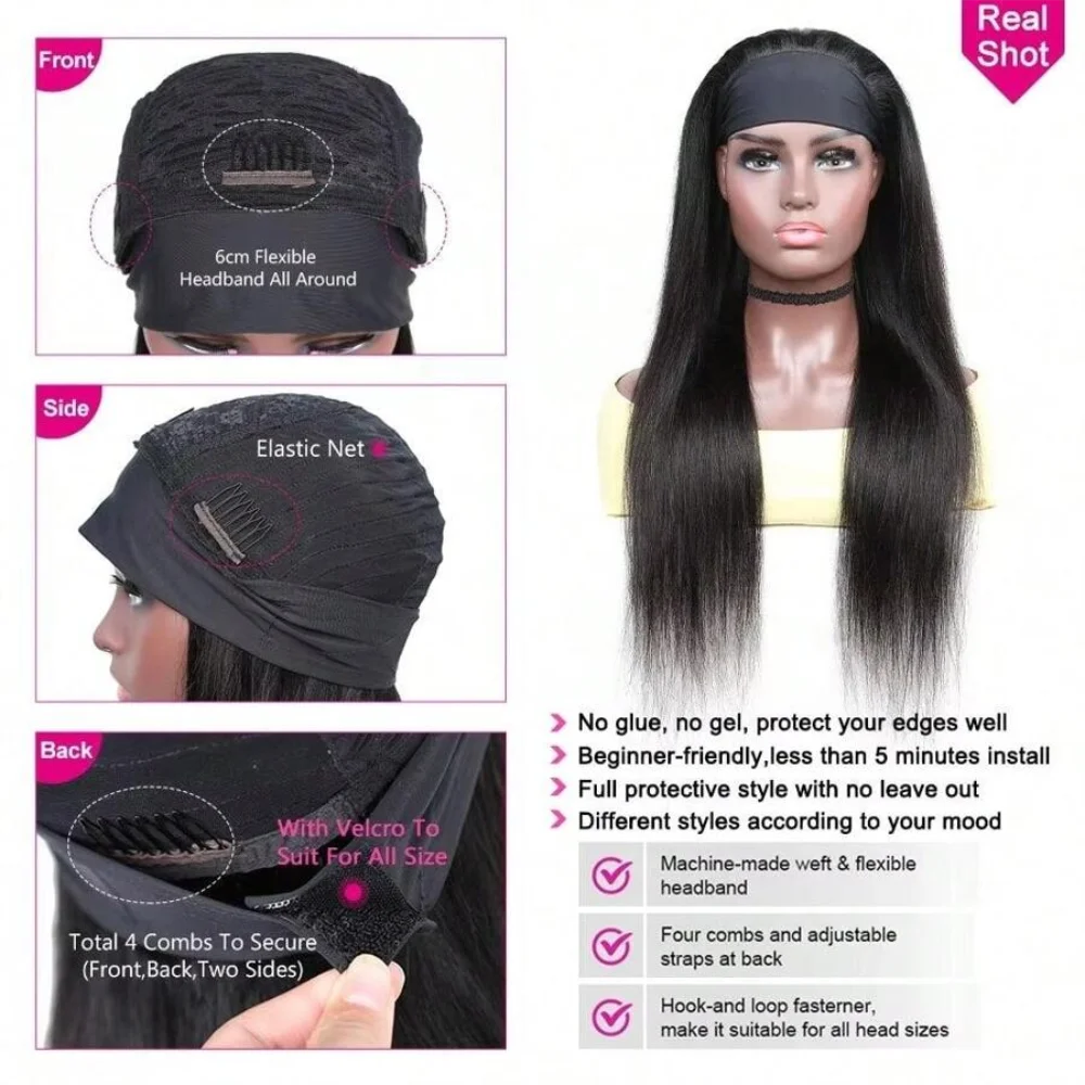 Human hair wigs Headband Wig Human Hair Straight Headband Wigs For Black Women Glueless Hair Wig Brazilian Machine Made Human Wigs